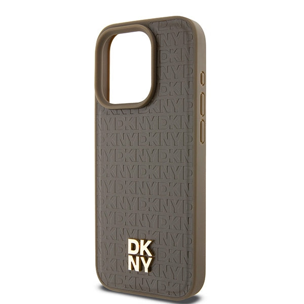 MagSafe cover til Apple iPhone 15 Pro, DKNY, Monogram Mønster Metal Logo, Brun