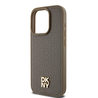 MagSafe cover til Apple iPhone 15 Pro, DKNY, Monogram Mønster Metal Logo, Brun