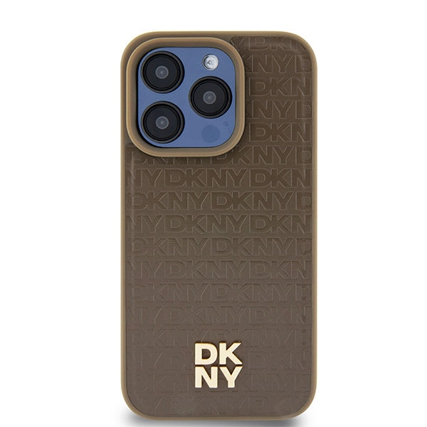 MagSafe cover til Apple iPhone 15 Pro, DKNY, Monogram Mønster Metal Logo, Brun