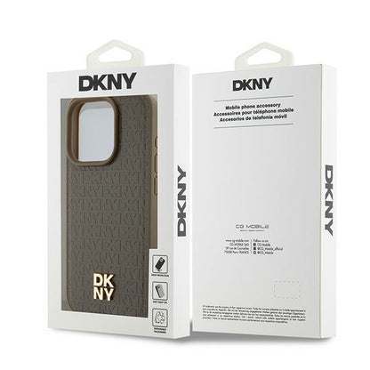 MagSafe cover til Apple iPhone 15 Pro, DKNY, Monogram Mønster Metal Logo, Brun