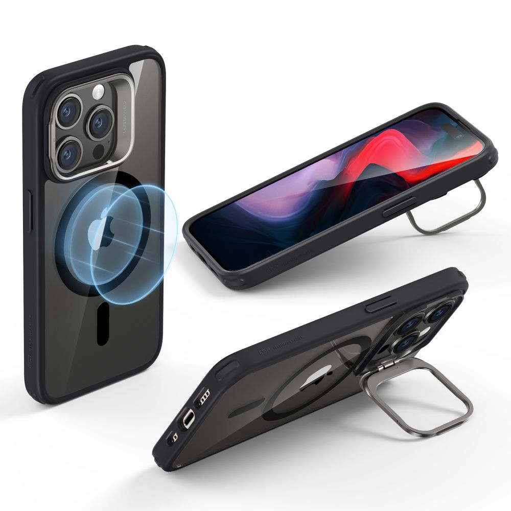 MagSafe cover til Apple iPhone 15 Pro, ESR, Classic Hybrid Kickstand, Sort Transparent