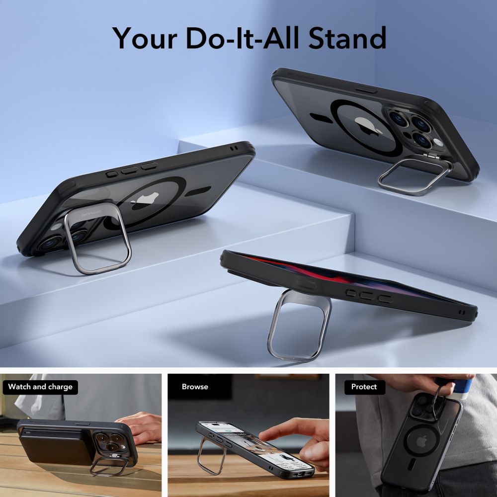 MagSafe cover til Apple iPhone 15 Pro, ESR, Classic Hybrid Kickstand, Sort Transparent