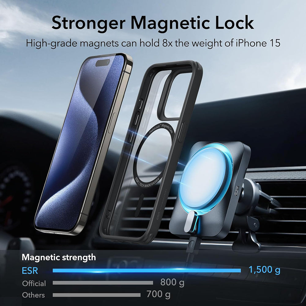 MagSafe-etui til Apple iPhone 15 Pro, ESR, Classic Hybrid, Sort Transparent