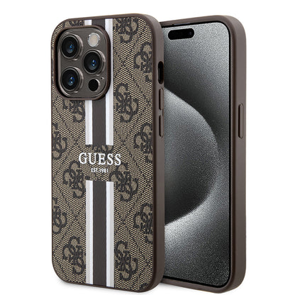 MagSafe cover til Apple iPhone 15 Pro, Guess, 4G Printed Stripes, Brun
