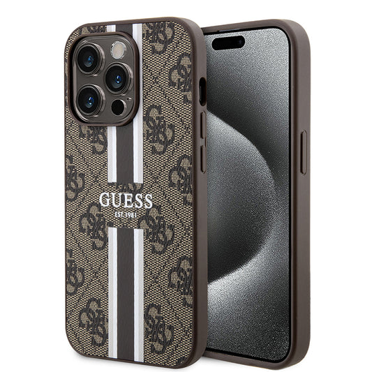 MagSafe cover til Apple iPhone 15 Pro, Guess, 4G Printed Stripes, Brun