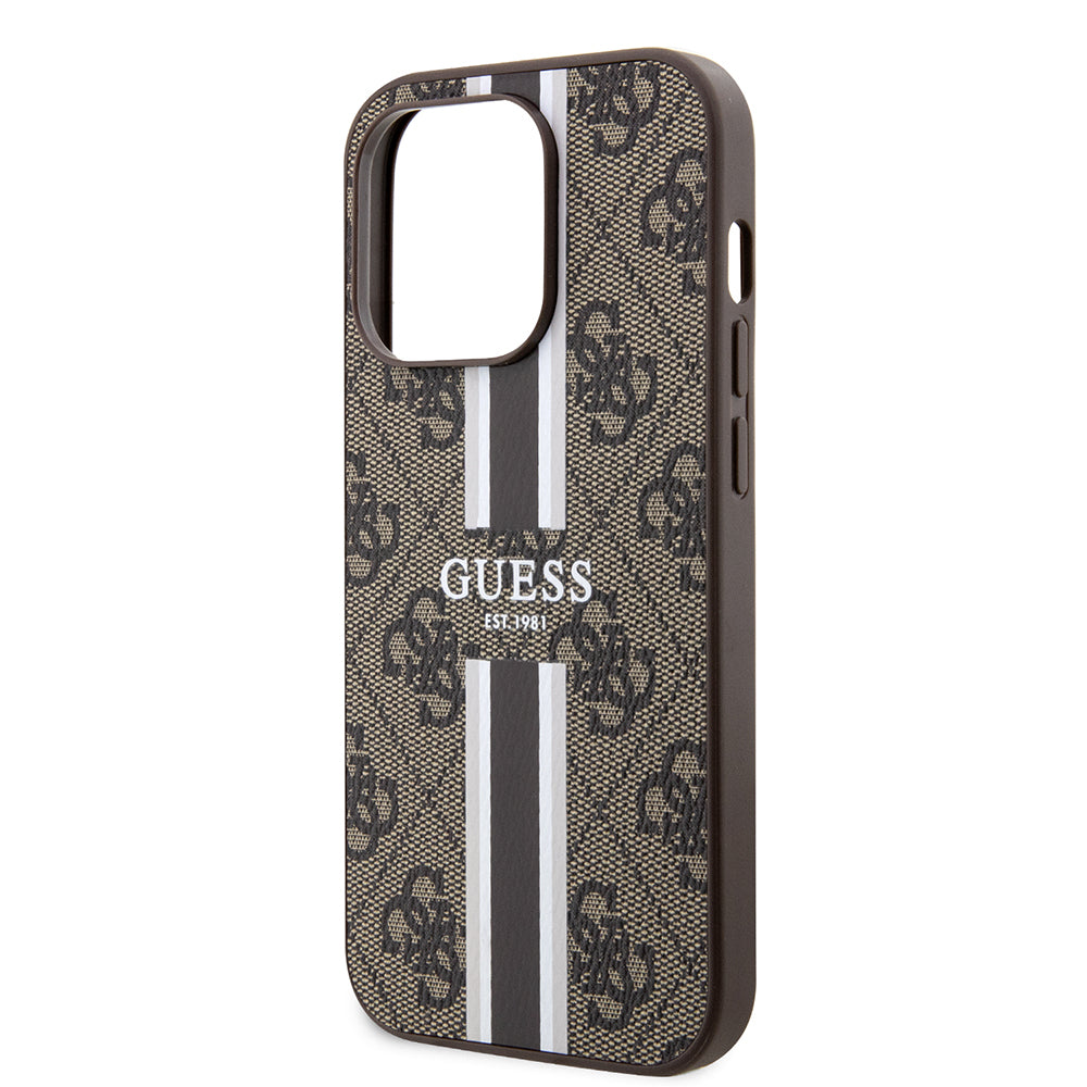 MagSafe cover til Apple iPhone 15 Pro, Guess, 4G Printed Stripes, Brun