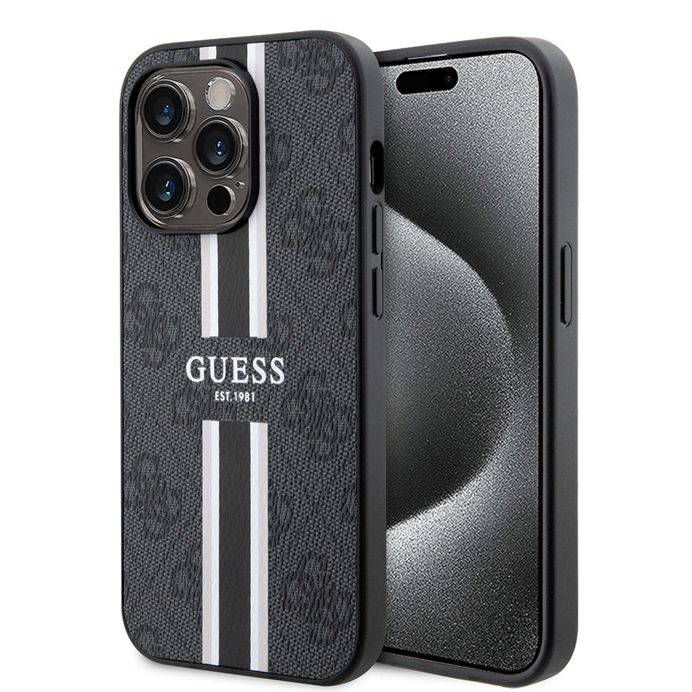 MagSafe cover til Apple iPhone 15 Pro, Guess, 4G Printed Stripes, Sort