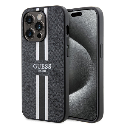 MagSafe cover til Apple iPhone 15 Pro, Guess, 4G Printed Stripes, Sort