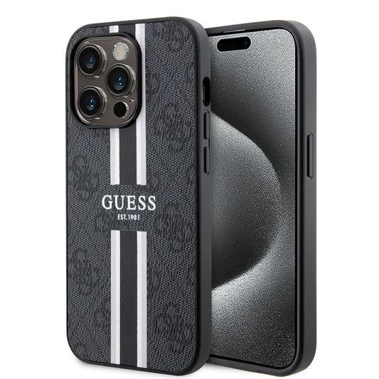 MagSafe cover til Apple iPhone 15 Pro, Guess, 4G Printed Stripes, Sort