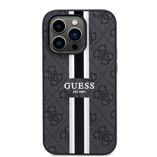 MagSafe cover til Apple iPhone 15 Pro, Guess, 4G Printed Stripes, Sort
