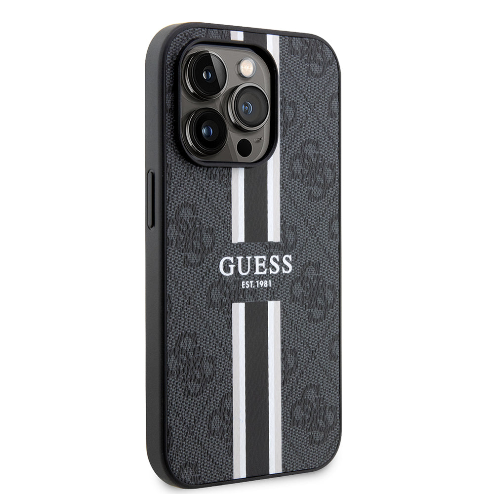 MagSafe cover til Apple iPhone 15 Pro, Guess, 4G Printed Stripes, Sort