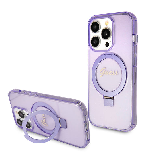 MagSafe cover til Apple iPhone 15 Pro, Guess, IML Ring Stand Glitter, Lilla