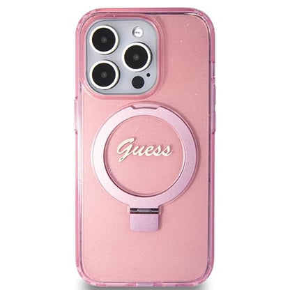 MagSafe Case for Apple iPhone 15 Pro, Guess, IML Ring Stand Glitter, Pink