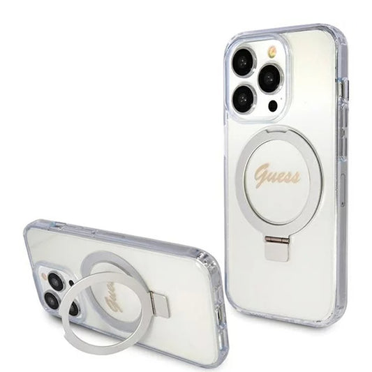 MagSafe cover til Apple iPhone 15 Pro, Guess, IML Ring Stand Glitter, Transparent
