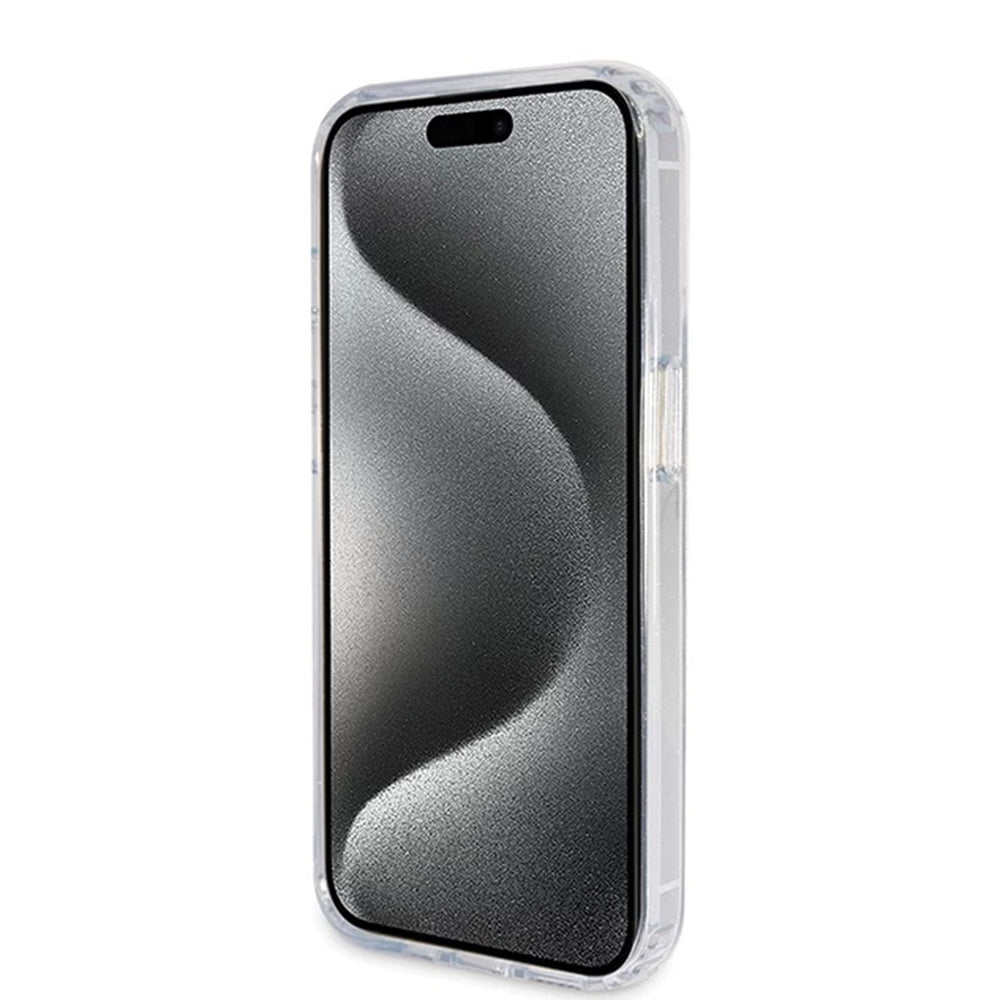 MagSafe cover til Apple iPhone 15 Pro, Guess, IML Ring Stand Glitter, Transparent