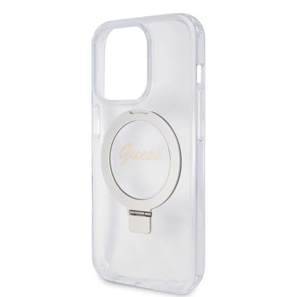 MagSafe cover til Apple iPhone 15 Pro, Guess, IML Ring Stand Glitter, Transparent