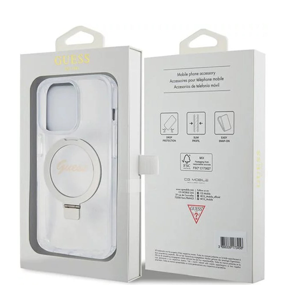 MagSafe cover til Apple iPhone 15 Pro, Guess, IML Ring Stand Glitter, Transparent