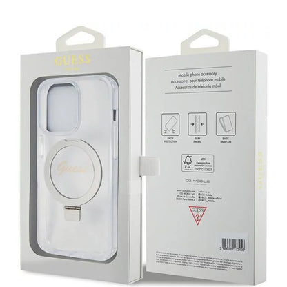 MagSafe cover til Apple iPhone 15 Pro, Guess, IML Ring Stand Glitter, Transparent