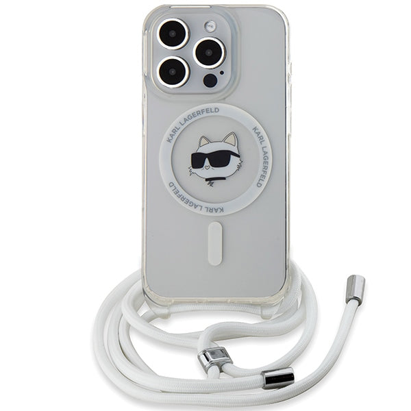 MagSafe cover til Apple iPhone 15 Pro, Karl Lagerfeld, IML Crossbody Choupette's Head with Strap, Transparent