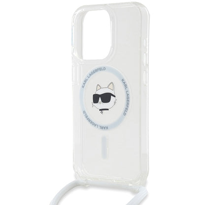 MagSafe cover til Apple iPhone 15 Pro, Karl Lagerfeld, IML Crossbody Choupette's Head with Strap, Transparent