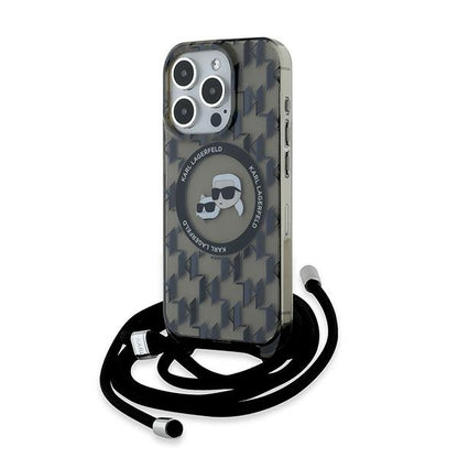 MagSafe cover til Apple iPhone 15 Pro, Karl Lagerfeld, IML Crossbody Monogram Karl & Choupette's Heads, Sort