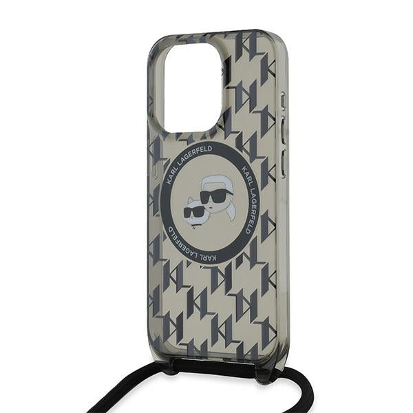 MagSafe cover til Apple iPhone 15 Pro, Karl Lagerfeld, IML Crossbody Monogram Karl & Choupette's Heads, Sort