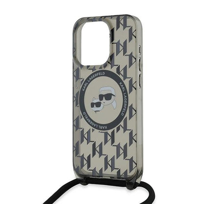 MagSafe cover til Apple iPhone 15 Pro, Karl Lagerfeld, IML Crossbody Monogram Karl & Choupette's Heads, Sort