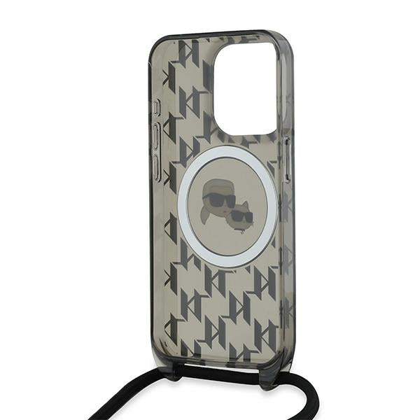 MagSafe cover til Apple iPhone 15 Pro, Karl Lagerfeld, IML Crossbody Monogram Karl & Choupette's Heads, Sort