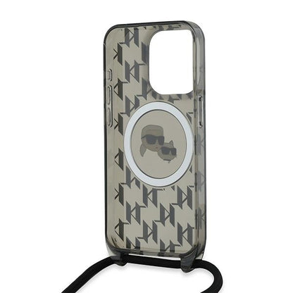 MagSafe cover til Apple iPhone 15 Pro, Karl Lagerfeld, IML Crossbody Monogram Karl & Choupette's Heads, Sort
