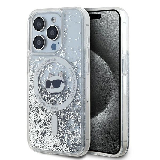 MagSafe cover til Apple iPhone 15 Pro, Karl Lagerfeld, Liquid Glitter Choupette Head, Transparent