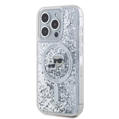 MagSafe cover til Apple iPhone 15 Pro, Karl Lagerfeld, Liquid Glitter Karl & Choupette's Heads, Transparent