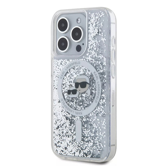 MagSafe cover til Apple iPhone 15 Pro, Karl Lagerfeld, Liquid Glitter Karl & Choupette's Heads, Transparent