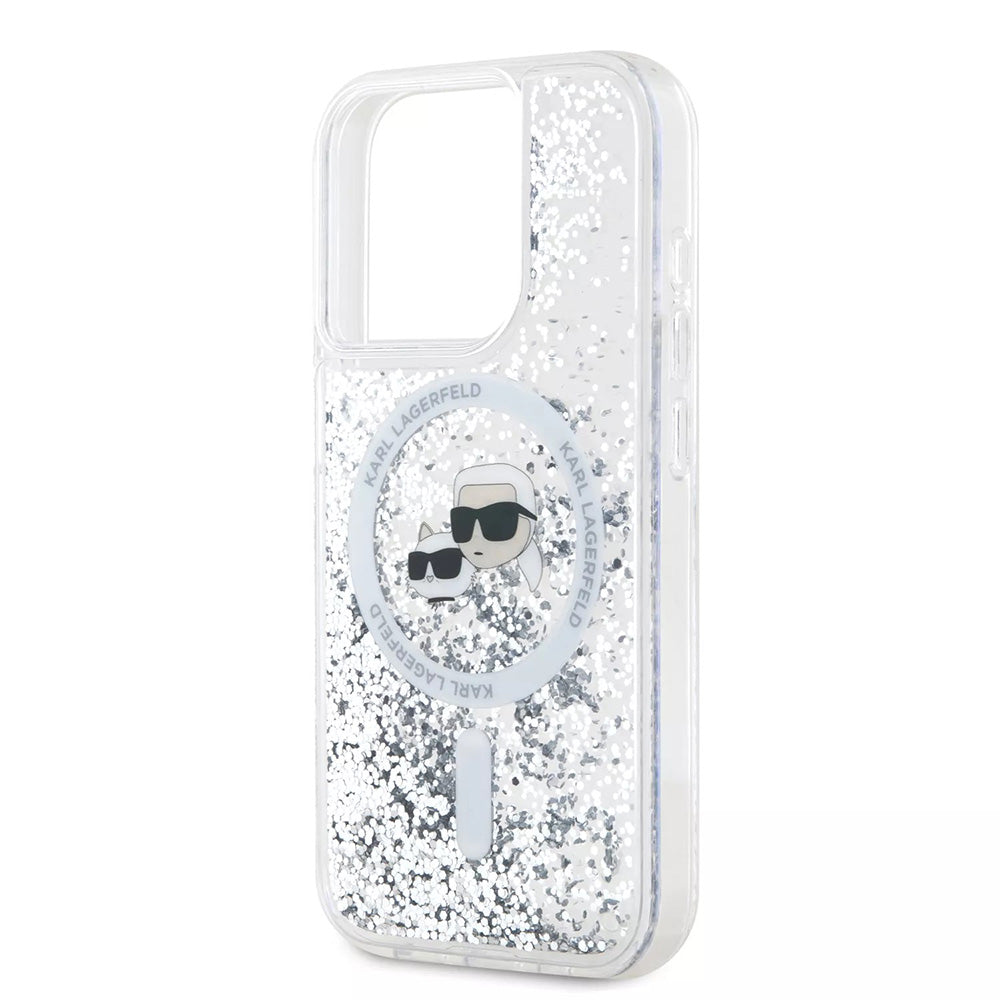 MagSafe cover til Apple iPhone 15 Pro, Karl Lagerfeld, Liquid Glitter Karl & Choupette's Heads, Transparent