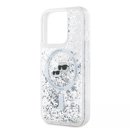 MagSafe cover til Apple iPhone 15 Pro, Karl Lagerfeld, Liquid Glitter Karl & Choupette's Heads, Transparent