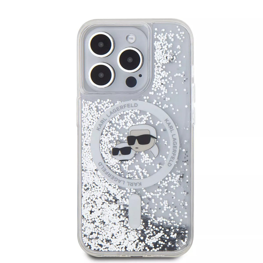 MagSafe cover til Apple iPhone 15 Pro, Karl Lagerfeld, Liquid Glitter Karl & Choupette's Heads, Transparent