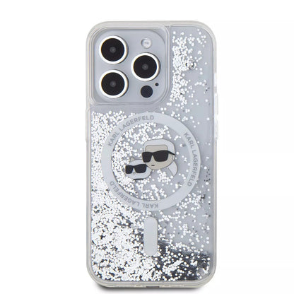 MagSafe cover til Apple iPhone 15 Pro, Karl Lagerfeld, Liquid Glitter Karl & Choupette's Heads, Transparent