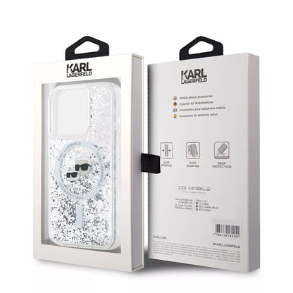 MagSafe cover til Apple iPhone 15 Pro, Karl Lagerfeld, Liquid Glitter Karl & Choupette's Heads, Transparent