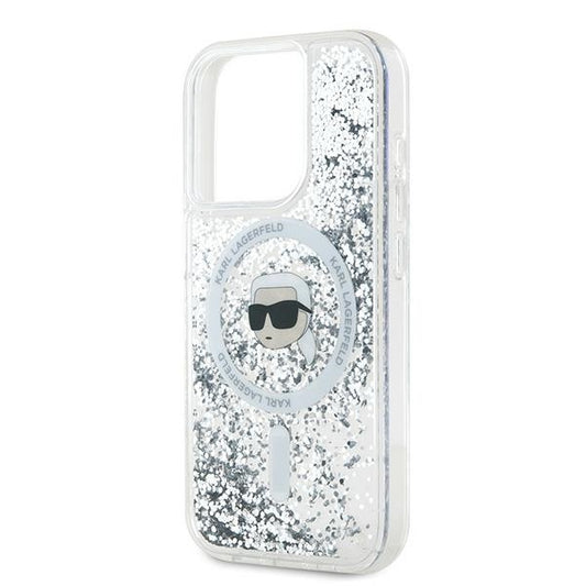 MagSafe cover til Apple iPhone 15 Pro, Karl Lagerfeld, Liquid Glitter Karl's Head, Transparent