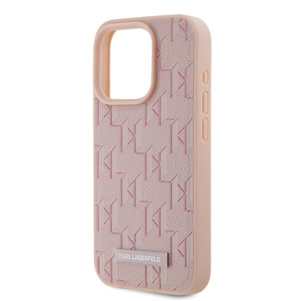 MagSafe Case for Apple iPhone 15 Pro, Karl Lagerfeld, Monogram Metal Logo, Pink
