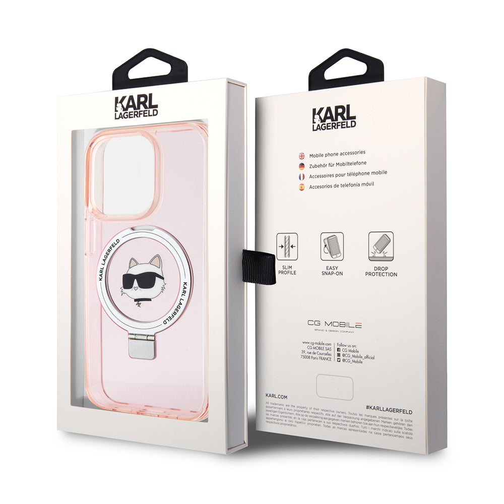 MagSafe cover til Apple iPhone 15 Pro, Karl Lagerfeld, Ring Stand Choupette's Head, Pink