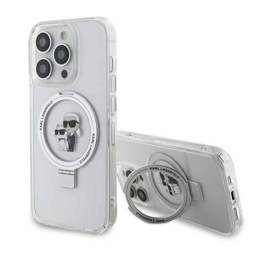 MagSafe cover til Apple iPhone 15 Pro, Karl Lagerfeld, Ring Stand Karl & Choupette, Hvid
