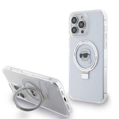 MagSafe cover til Apple iPhone 15 Pro, Karl Lagerfeld, Ring Stand Karl's Head, Hvid
