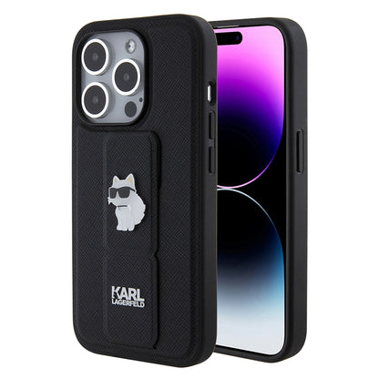 MagSafe cover til Apple iPhone 15 Pro, Karl Lagerfeld, Saffiano Gripstand Choupette, Sort
