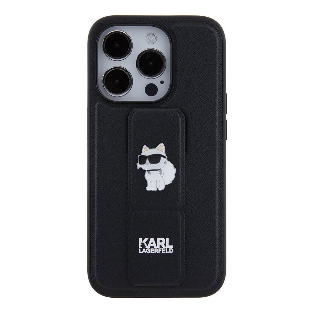 MagSafe cover til Apple iPhone 15 Pro, Karl Lagerfeld, Saffiano Gripstand Choupette, Sort