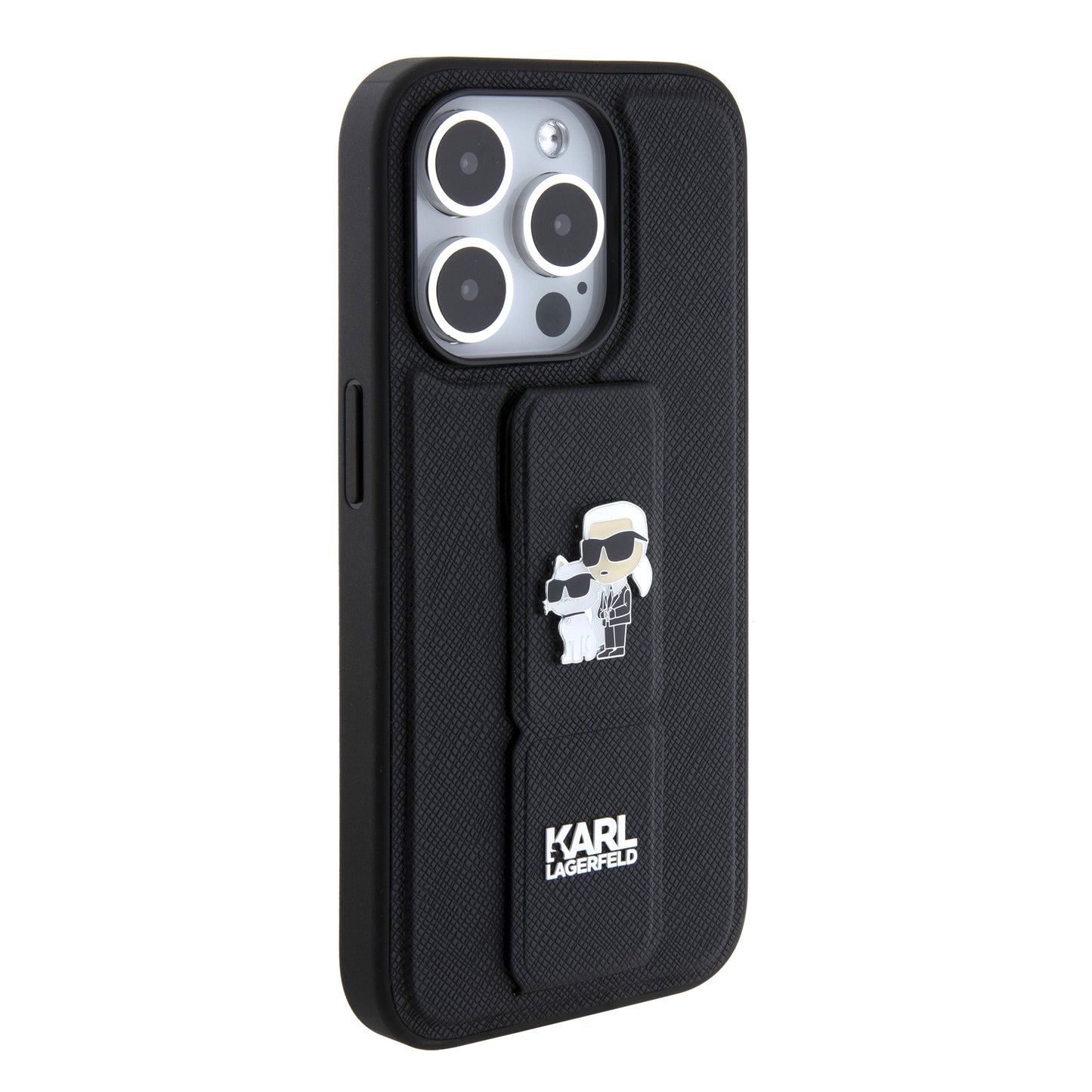MagSafe Case for Apple iPhone 15 Pro, Karl Lagerfeld, Saffiano Gripstand Karl & Choupette, Black