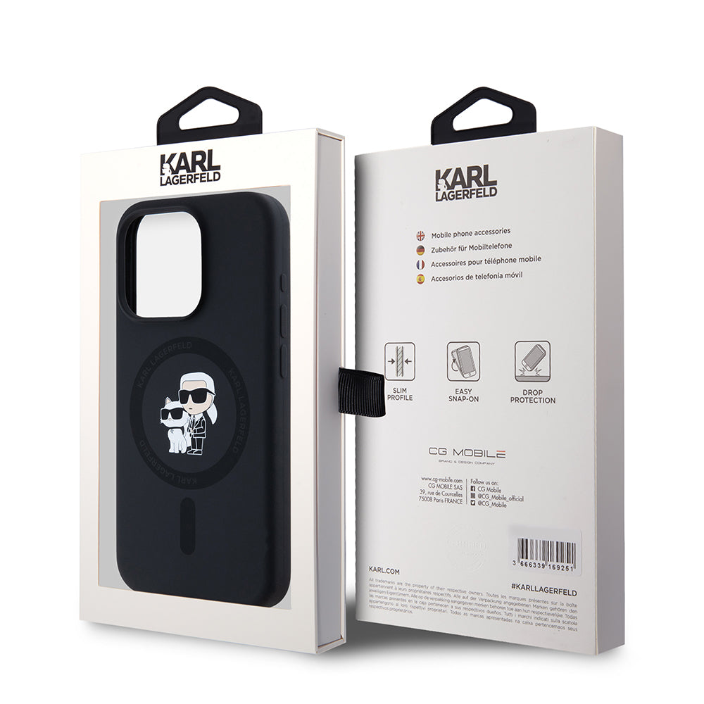 MagSafe cover til Apple iPhone 15 Pro, Karl Lagerfeld, Silicone Karl & Choupette, Sort