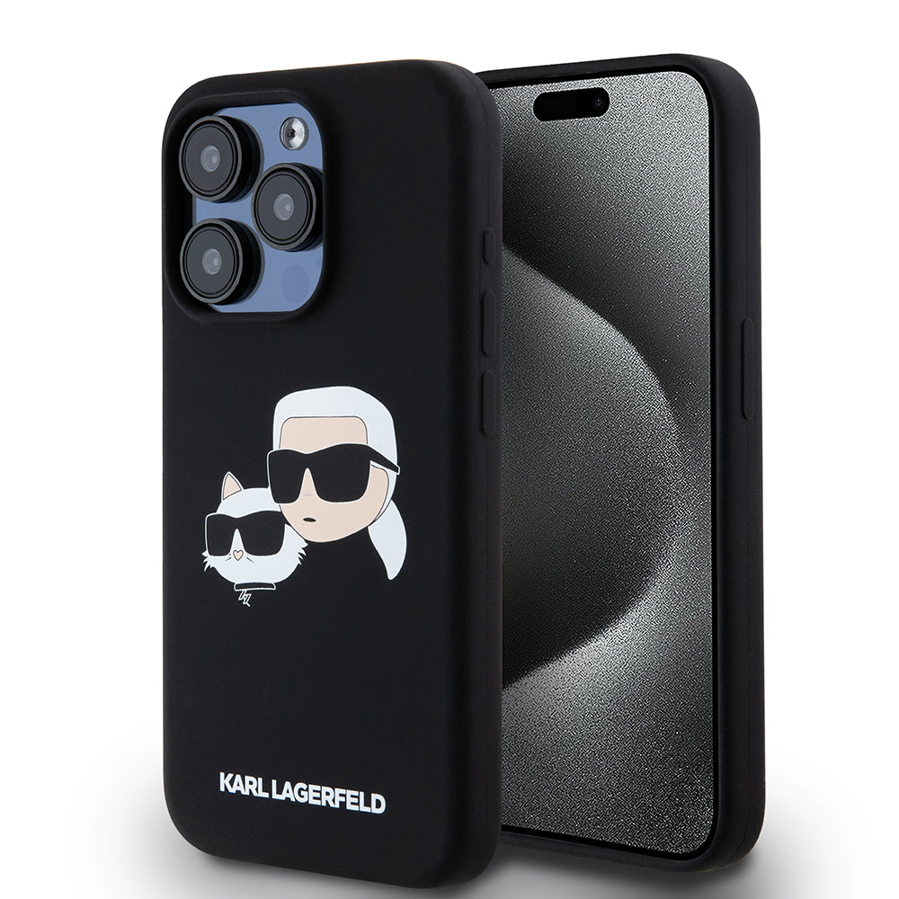 MagSafe cover til Apple iPhone 15 Pro, Karl Lagerfeld, Silicone Karl & Choupette's Heads, Sort