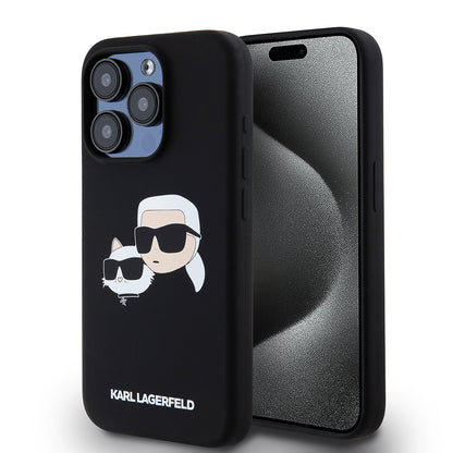 MagSafe cover til Apple iPhone 15 Pro, Karl Lagerfeld, Silicone Karl & Choupette's Heads, Sort