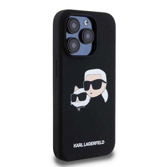 MagSafe cover til Apple iPhone 15 Pro, Karl Lagerfeld, Silicone Karl & Choupette's Heads, Sort