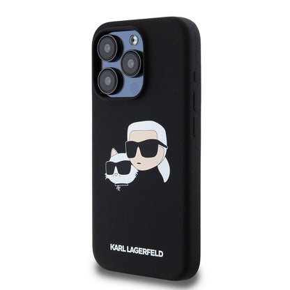 MagSafe cover til Apple iPhone 15 Pro, Karl Lagerfeld, Silicone Karl & Choupette's Heads, Sort